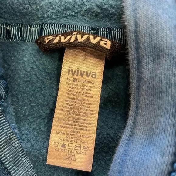 Ivivva Lululemon Blue Hoodie With Black Velvet Flowers Size  12 - Picture 9 of 9